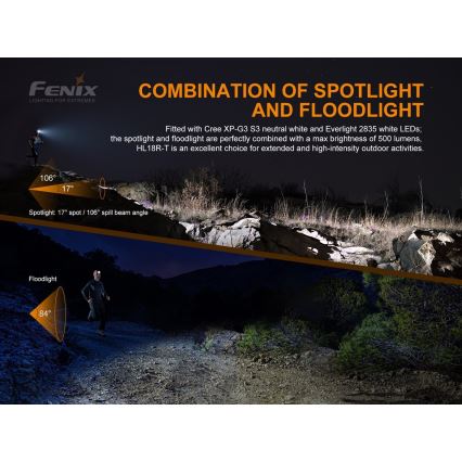 Fenix HL18RTRAIL - Lanterna de cabeça LED recarregável LED/3xAAA IP66 500 lm 300 hrs