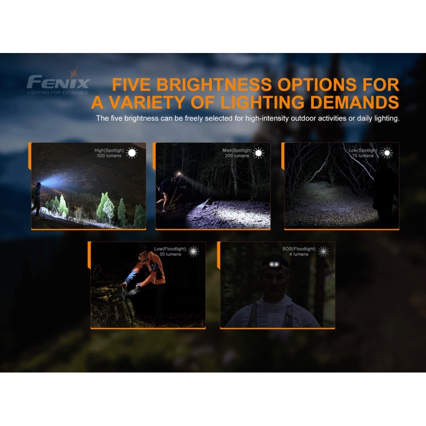 Fenix HL18RTRAIL - Lanterna de cabeça LED recarregável LED/3xAAA IP66 500 lm 300 hrs