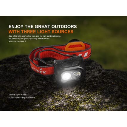 Fenix HL18RTV20BLC - Lanterna de cabeça LED com regulação LED/USB/3xAAA IP66 800 lm 160 h 1900 mAh preto/laranja