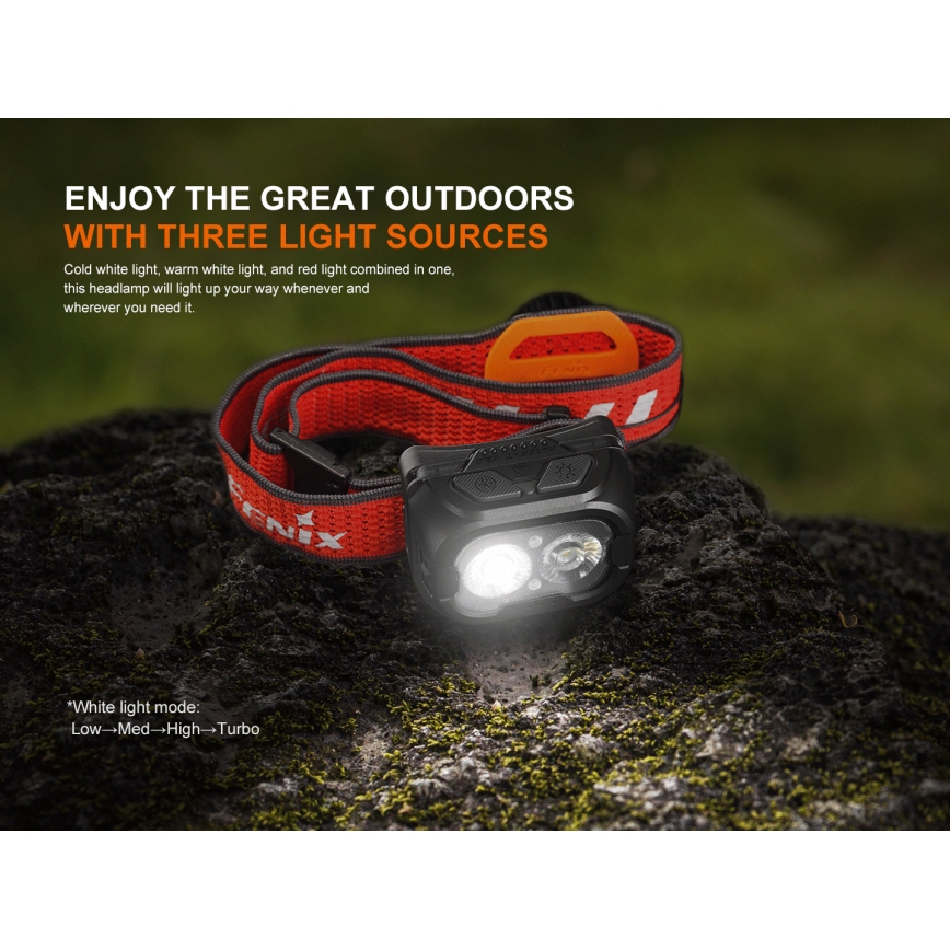 Fenix HL18RTV20BLC - Lanterna de cabeça LED com regulação LED/USB/3xAAA IP66 800 lm 160 h 1900 mAh preto/laranja
