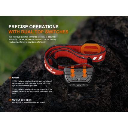 Fenix HL18RTV20BLC - Lanterna de cabeça LED com regulação LED/USB/3xAAA IP66 800 lm 160 h 1900 mAh preto/laranja