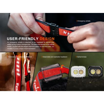 Fenix HL18RTV20BLC - Lanterna de cabeça LED com regulação LED/USB/3xAAA IP66 800 lm 160 h 1900 mAh preto/laranja