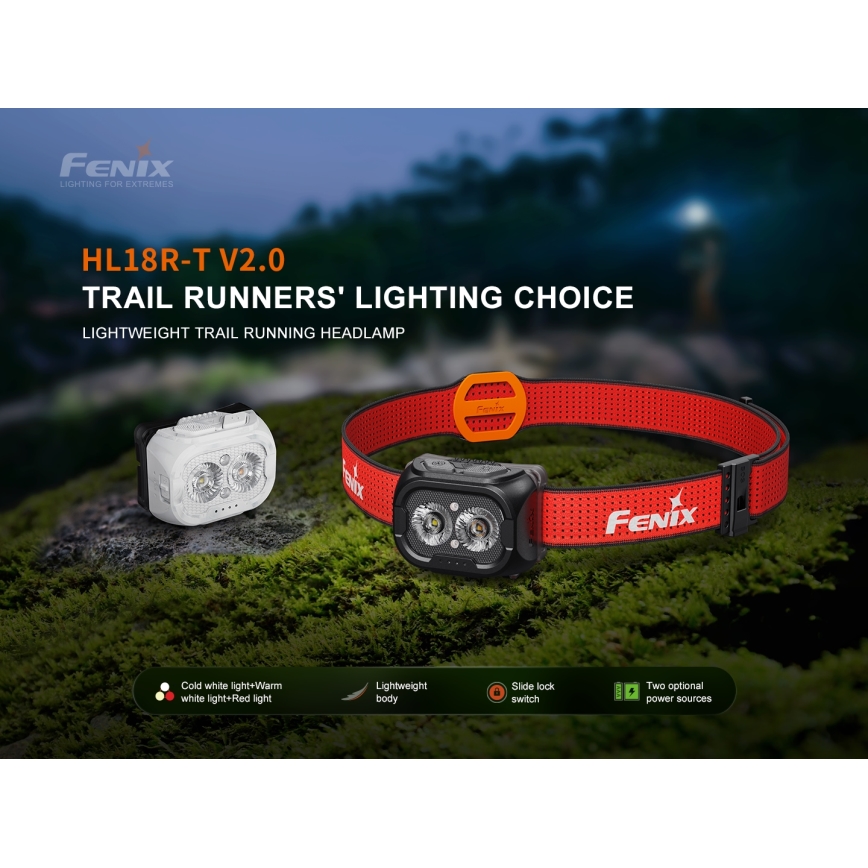 Fenix HL18RTV20WHT - LED Regulação recarregável lanterna de cabeça LED/USB IP66 800 brilhante 160 h branco/preto