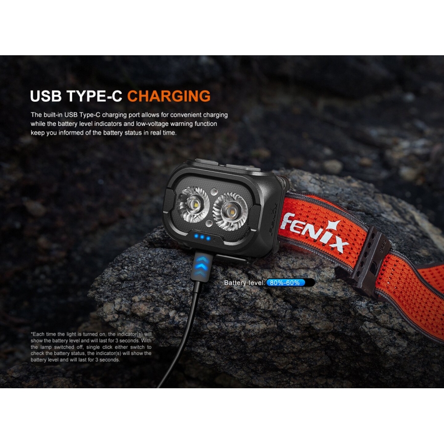 Fenix HL18RTV20WHT - LED Regulação recarregável lanterna de cabeça LED/USB IP66 800 brilhante 160 h branco/preto