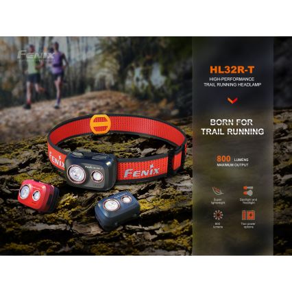 Fenix HL32RTRED - Lanterna de cabeça recarregável LED LED/USB IP66 800 lm 300 h vermelho/laranja