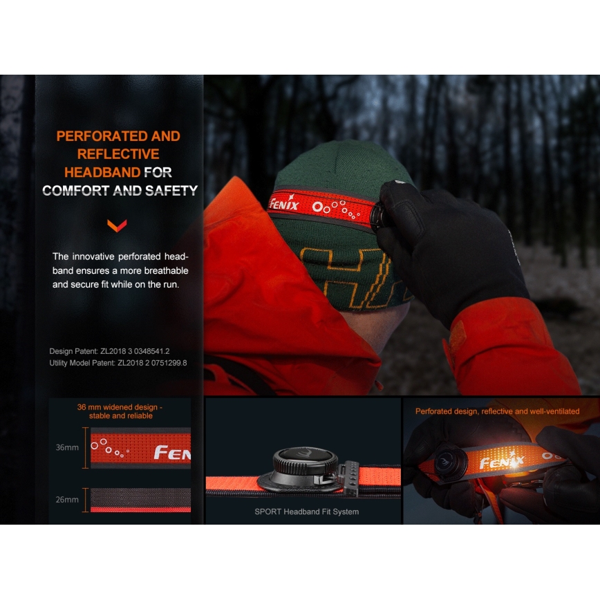 Fenix HL32RTRED - Lanterna de cabeça recarregável LED LED/USB IP66 800 lm 300 h vermelho/laranja