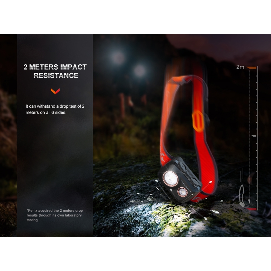 Fenix HL32RTRED - Lanterna de cabeça recarregável LED LED/USB IP66 800 lm 300 h vermelho/laranja
