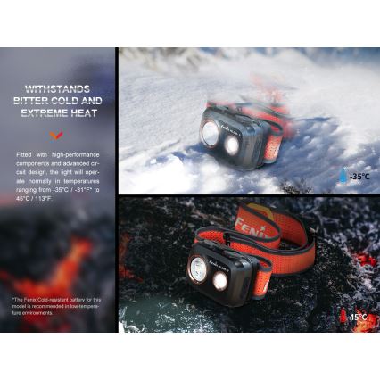 Fenix HL32RTRED - Lanterna de cabeça recarregável LED LED/USB IP66 800 lm 300 h vermelho/laranja