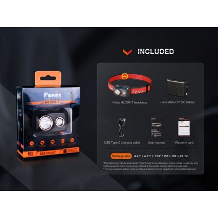 Fenix HL32RTRED - Lanterna de cabeça recarregável LED LED/USB IP66 800 lm 300 h vermelho/laranja