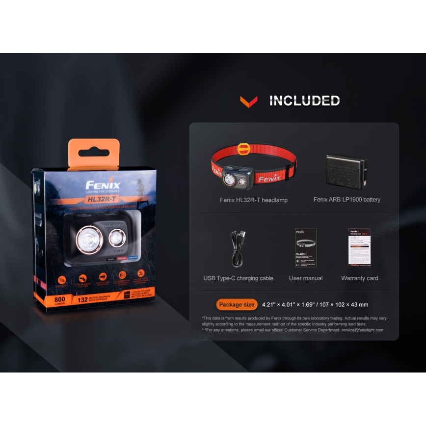 Fenix HL32RTRED - Lanterna de cabeça recarregável LED LED/USB IP66 800 lm 300 h vermelho/laranja