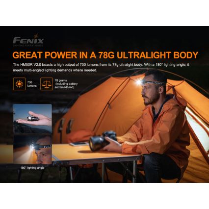 Fenix HM50RV20 - Lanterna de cabeça recarregável LED 3xLED/USB/1xCR123A IP68 700 brilhante 120 h 700 mAh