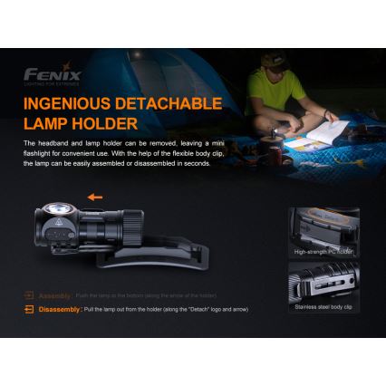 Fenix HM50RV20 - Lanterna de cabeça recarregável LED 3xLED/USB/1xCR123A IP68 700 brilhante 120 h 700 mAh