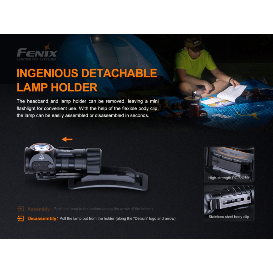 Fenix HM50RV20 - Lanterna de cabeça recarregável LED 3xLED/USB/1xCR123A IP68 700 brilhante 120 h 700 mAh