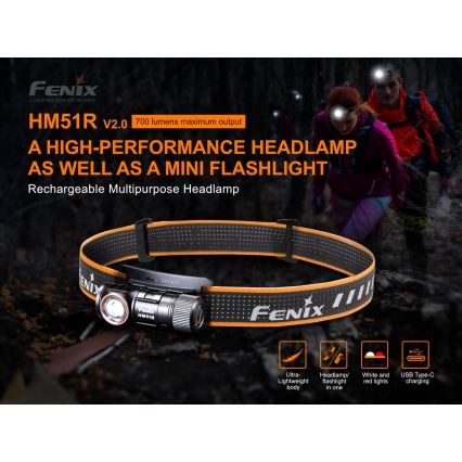 Fenix HM51RV20 - Lanterna de cabeça recarregável LED 3xLED/1xCR123A/USB IP68 700 brilhante 120 h 700 m
