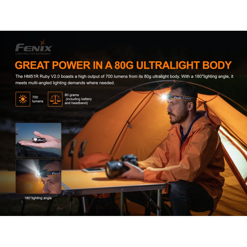 Fenix HM51RV20 - Lanterna de cabeça recarregável LED 3xLED/1xCR123A/USB IP68 700 brilhante 120 h 700 m