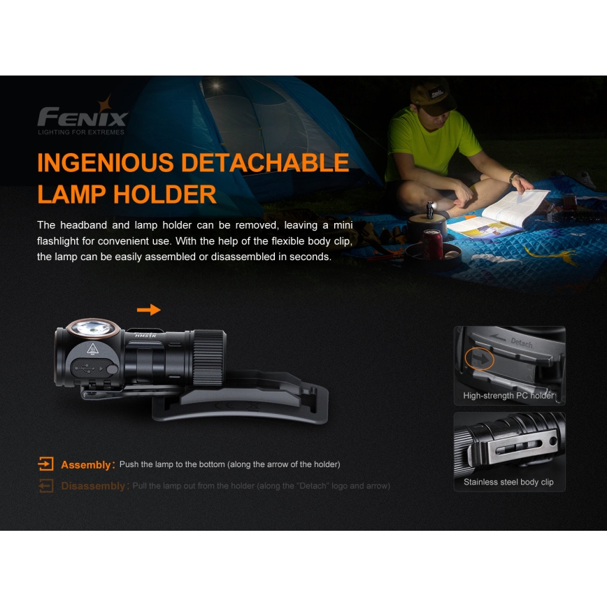 Fenix HM51RV20 - Lanterna de cabeça recarregável LED 3xLED/1xCR123A/USB IP68 700 brilhante 120 h 700 m