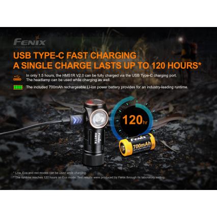 Fenix HM51RV20 - Lanterna de cabeça recarregável LED 3xLED/1xCR123A/USB IP68 700 brilhante 120 h 700 m