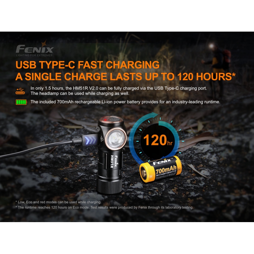 Fenix HM51RV20 - Lanterna de cabeça recarregável LED 3xLED/1xCR123A/USB IP68 700 brilhante 120 h 700 m