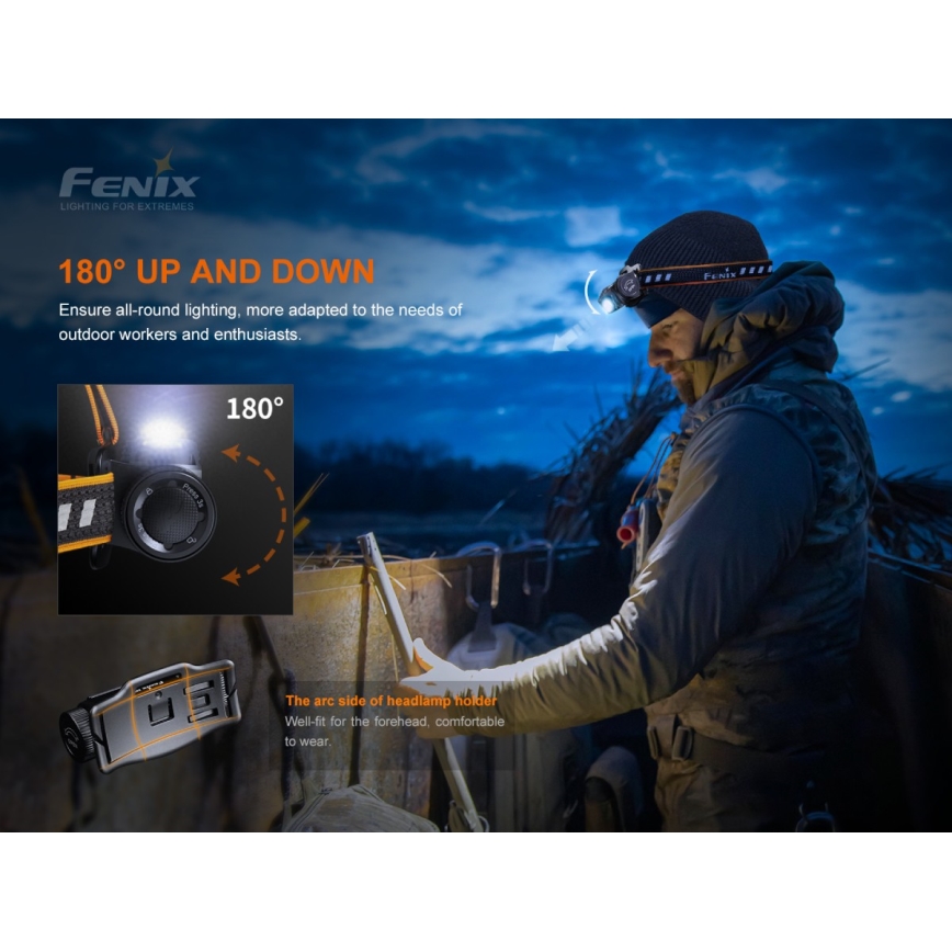Fenix HM60R - LED Regulação rechargeable headlamp 4xLED/2xCR123A IP68 1300 lm 300 h