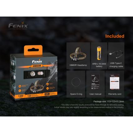 Fenix HM60R - LED Regulação rechargeable headlamp 4xLED/2xCR123A IP68 1300 lm 300 h