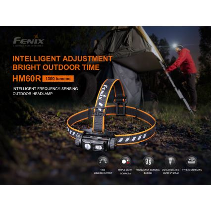 Fenix HM60R - LED Regulação rechargeable headlamp 4xLED/2xCR123A IP68 1300 lm 300 h