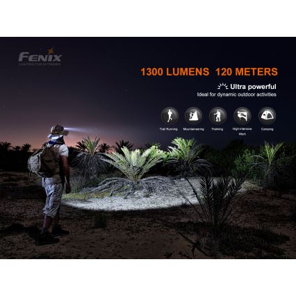 Fenix HM60R - LED Regulação rechargeable headlamp 4xLED/2xCR123A IP68 1300 lm 300 h