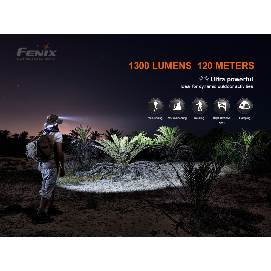 Fenix HM60R - LED Regulação rechargeable headlamp 4xLED/2xCR123A IP68 1300 lm 300 h