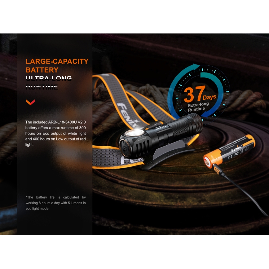 Fenix HM61RV20 - Lanterna de cabeça recarregável LED LED/USB/2xCR123A IP68 1600 lm 300 h 3400 mAh