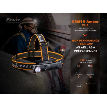 Fenix HM61RV20 - Lanterna de cabeça recarregável LED LED/USB/2xCR123A IP68 1600 lm 300 h 3400 mAh