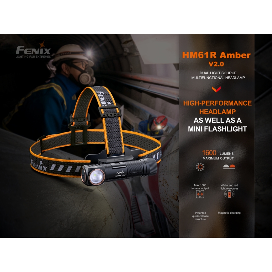 Fenix HM61RV20 - Lanterna de cabeça recarregável LED LED/USB/2xCR123A IP68 1600 lm 300 h 3400 mAh