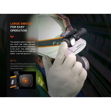 Fenix HM61RV20 - Lanterna de cabeça recarregável LED LED/USB/2xCR123A IP68 1600 lm 300 h 3400 mAh