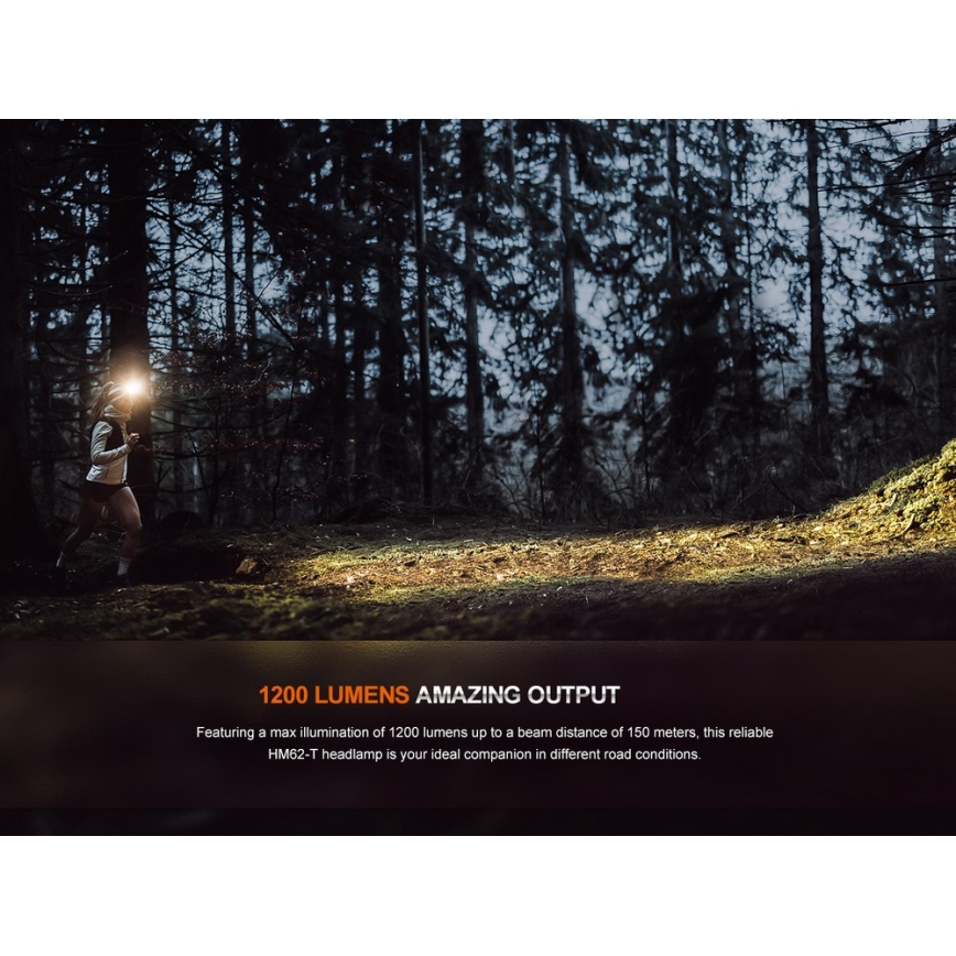 Fenix HM62TMGM - Lanterna de cabeça LED com regulação LED/USB IP68 1200 brilhante 280 h 3400 mAh