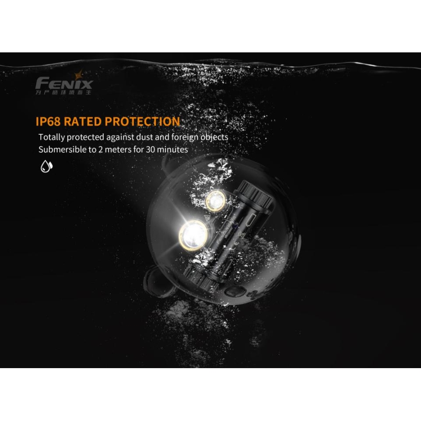Fenix HM65R - Lanterna de cabeça recarregável LED 2xLED/2xCR123A IP68 1400 lm 300 hrs