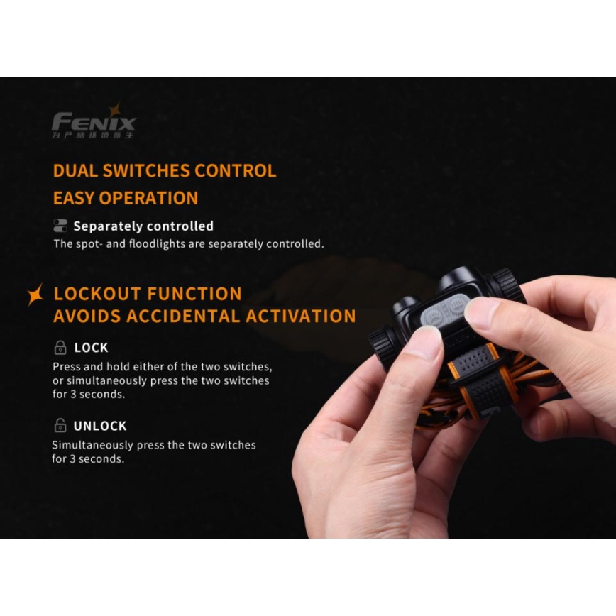 Fenix HM65R - Lanterna de cabeça recarregável LED 2xLED/2xCR123A IP68 1400 lm 300 hrs