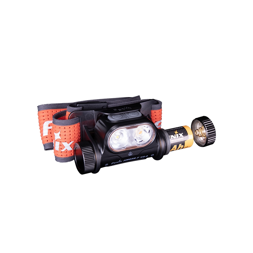Fenix HM65RTV20BLC- Lanterna de cabeça LED com regulação LED/USB/2xCR123A IP68 3400 mAh preto/laranja