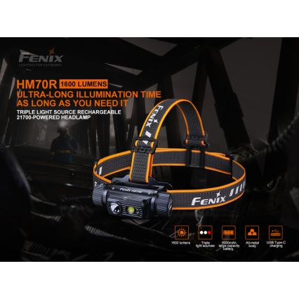 Fenix HM70R - Lanterna de cabeça recarregável LED 4xLED/1x21700 IP68 1600 brilhante 800 h 5000 mAh