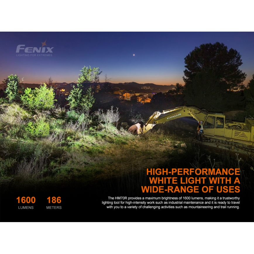 Fenix HM70R - Lanterna de cabeça recarregável LED 4xLED/1x21700 IP68 1600 brilhante 800 h 5000 mAh