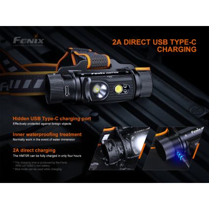 Fenix HM70R - Lanterna de cabeça recarregável LED 4xLED/1x21700 IP68 1600 brilhante 800 h 5000 mAh