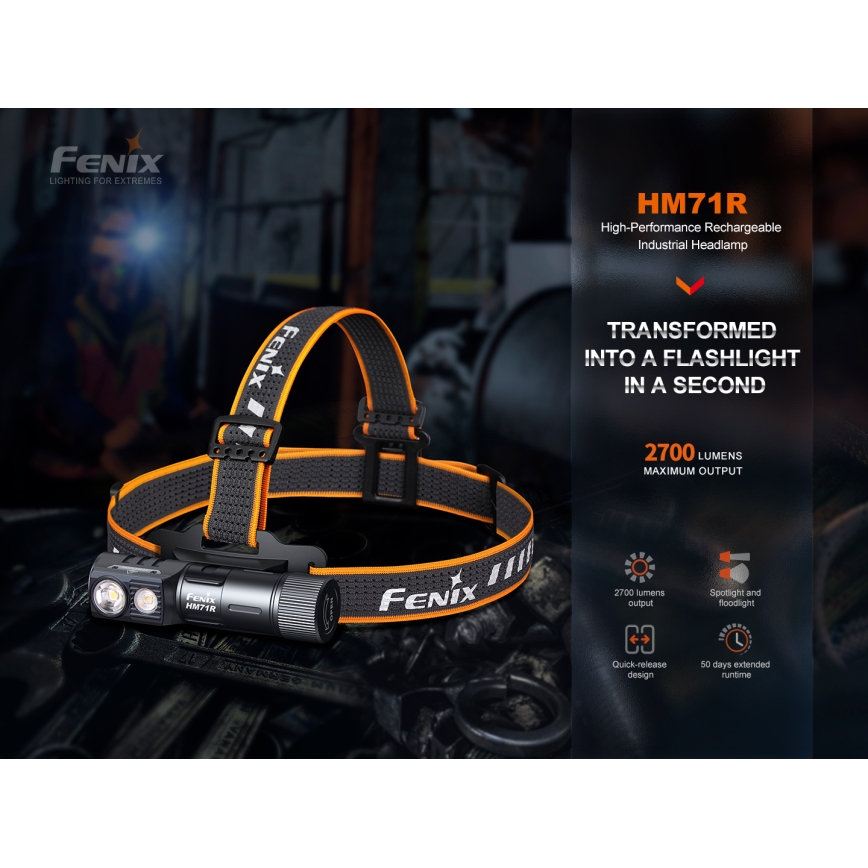 Fenix HM71R - Lanterna de cabeça recarregável LED LED/USB IP68 2700 brilhante 400 h 5000 mAh