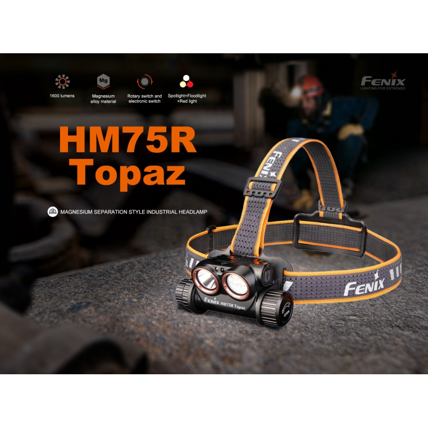 Fenix HM75RTOPAZ - Luz de cabeça LED regulável LED/USB IP68 1600 lm 210 h