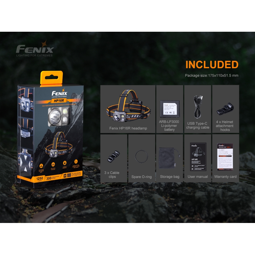 Fenix HP16R1250 - Lanterna de cabeça recarregável LED 3xLED/4xAA IP66 1250 lm 600 h