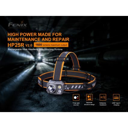 Fenix HP25RV20- Lanterna de cabeça recarregável com regulação LED3xLeaED/1x21700 IP66 1600 lm 800 h