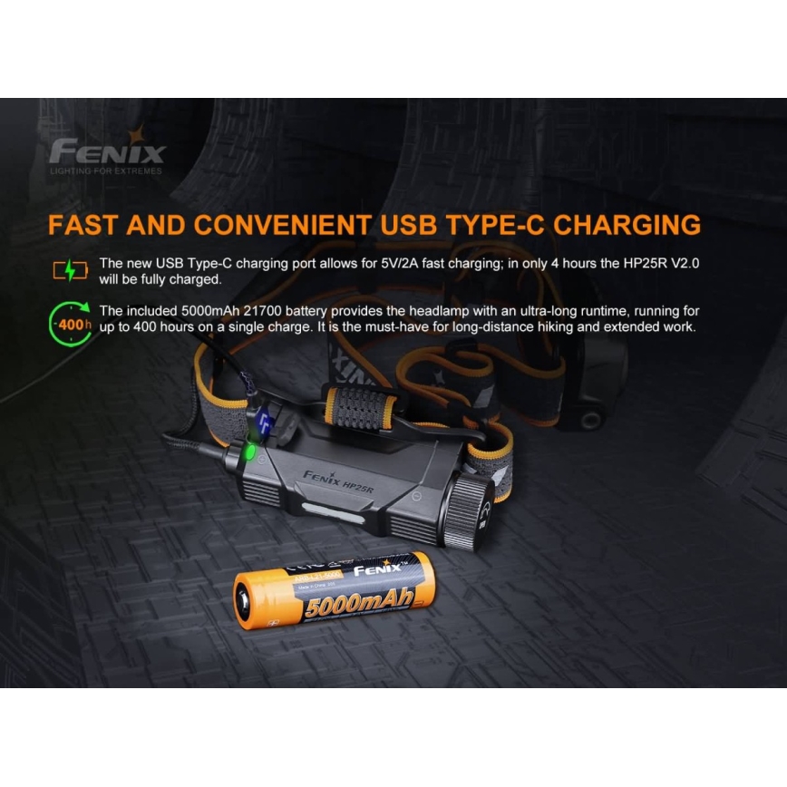 Fenix HP25RV20- Lanterna de cabeça recarregável com regulação LED3xLeaED/1x21700 IP66 1600 lm 800 h