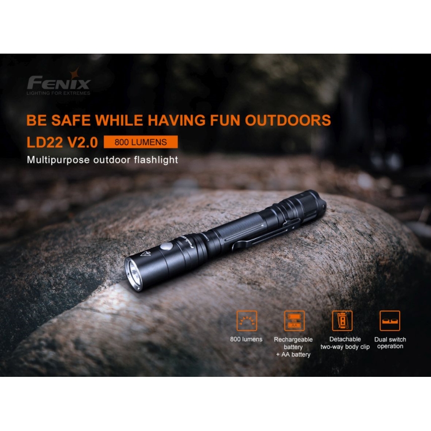 Fenix LD22V20 - Lanterna LED Recarregável LED/USB IP66 800 lm 220 hrs