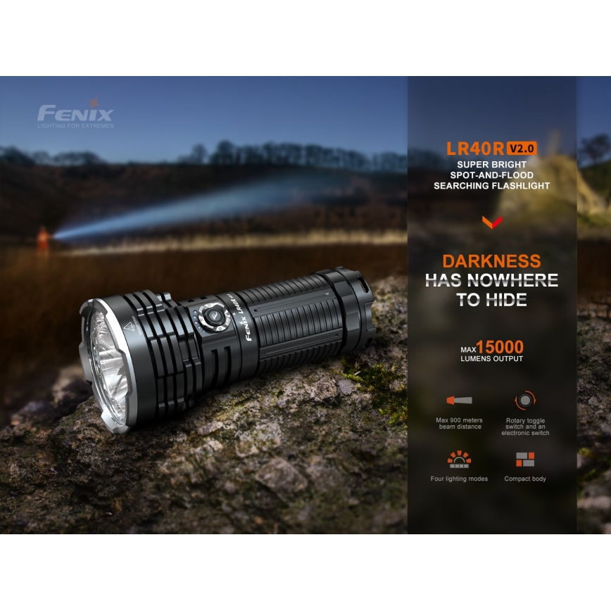 Fenix LR40RV20 - Lanterna recarregável LED LED/USB IP68 15000 lm 177 h