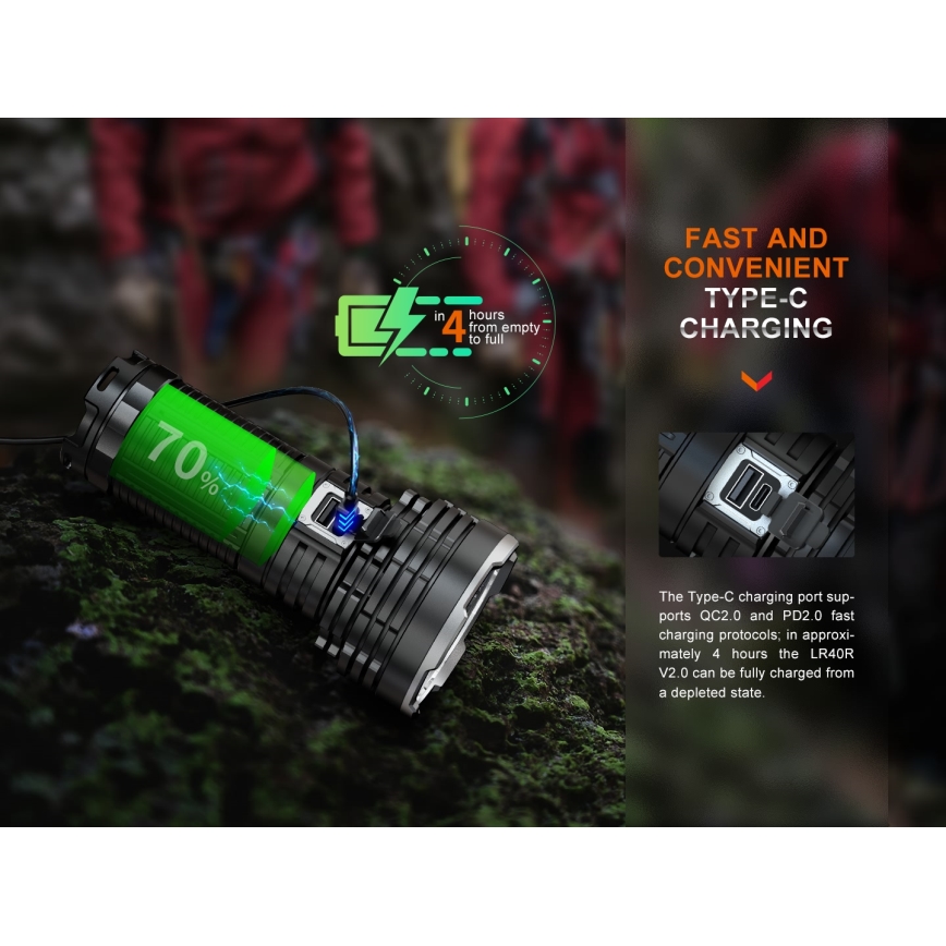 Fenix LR40RV20 - Lanterna recarregável LED LED/USB IP68 15000 lm 177 h