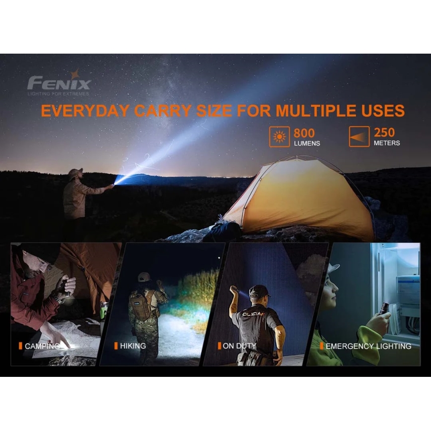 Fenix PD25R - Lanterna recarregável LED LED/USB/1xCR123A IP68 800 lm 70 h 700 mAh