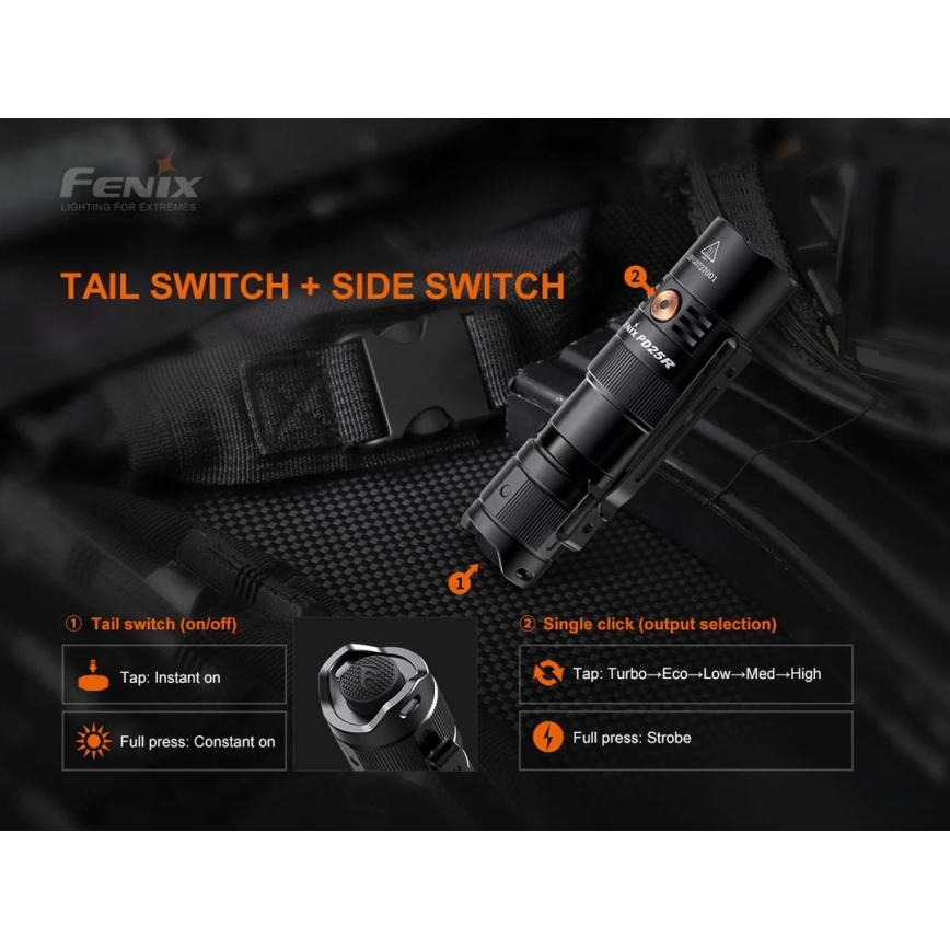 Fenix PD25R - Lanterna recarregável LED LED/USB/1xCR123A IP68 800 lm 70 h 700 mAh