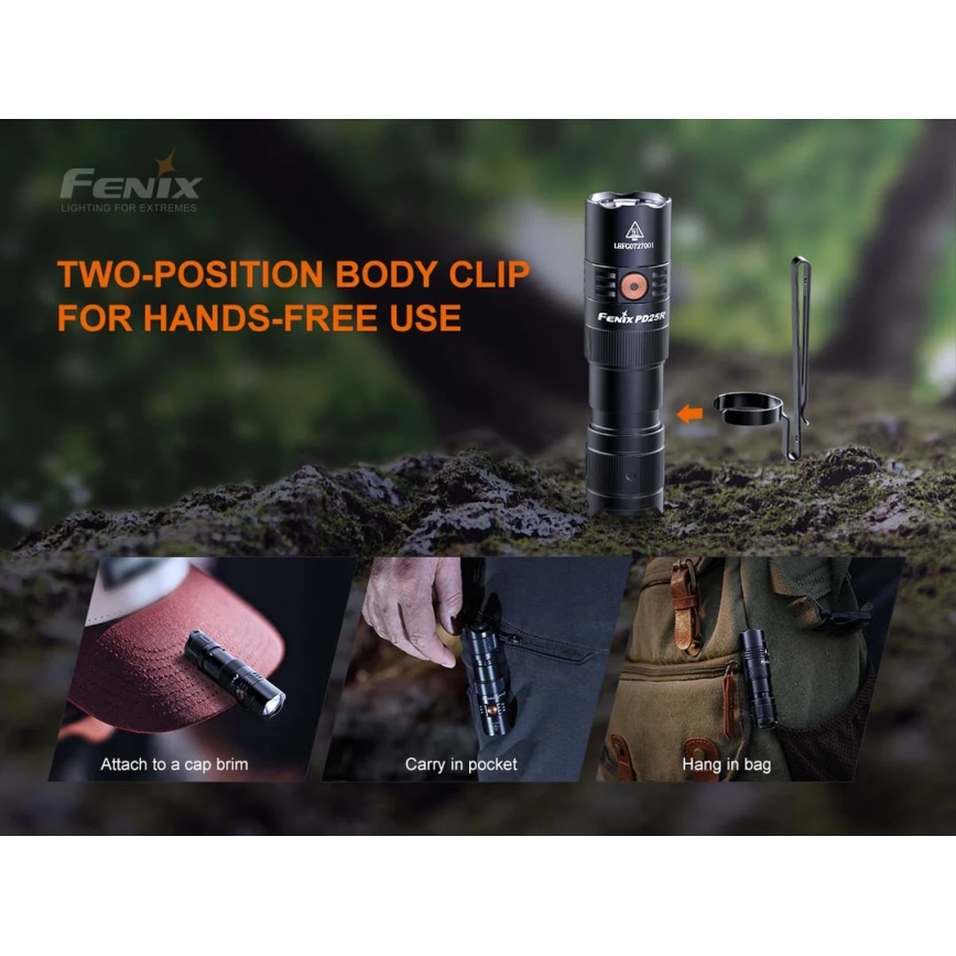 Fenix PD25R - Lanterna recarregável LED LED/USB/1xCR123A IP68 800 lm 70 h 700 mAh