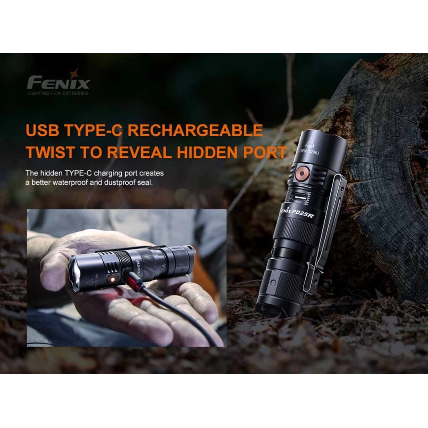 Fenix PD25R - Lanterna recarregável LED LED/USB/1xCR123A IP68 800 lm 70 h 700 mAh